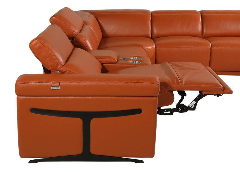 Italian Leather Modular L Shaped Seven Piece Corner Sectional With Console - Camel