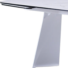 Load image into Gallery viewer, 63" Ceramic And Metal Self-Storing Leaf Pedestal Base Extendable Dining Table - White
