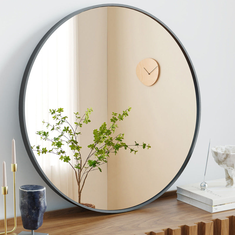 24'' Metal Round Framed Bathroom Vanity Mirror - Black