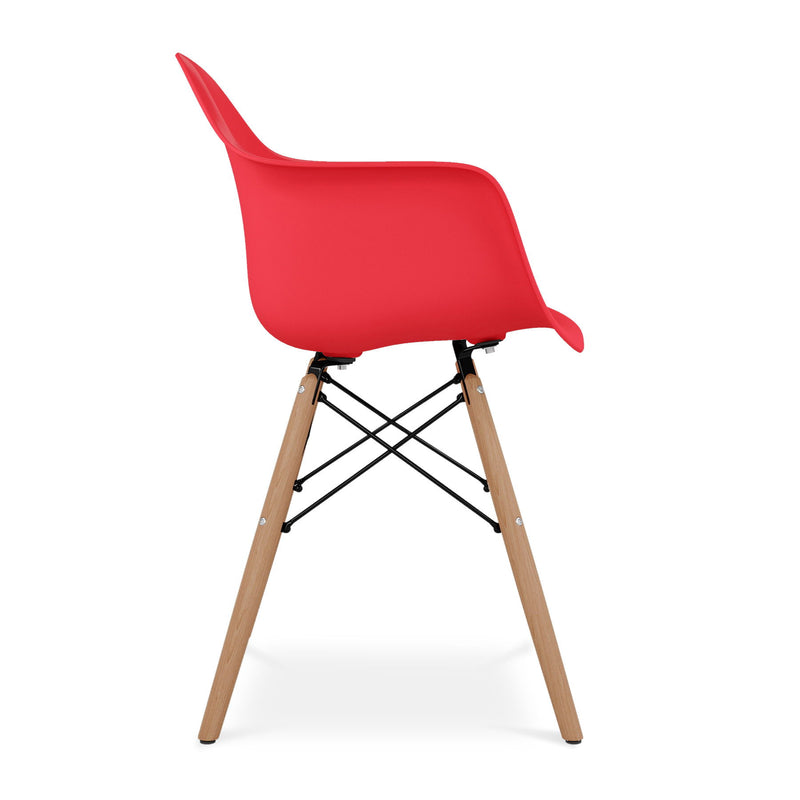 Heavy Duty Plastic Solid Wood Dining Arm Chair - Red