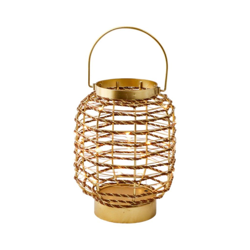 Distressed Geometric Lantern Desk Lamp With Novelty Shade - Gold
