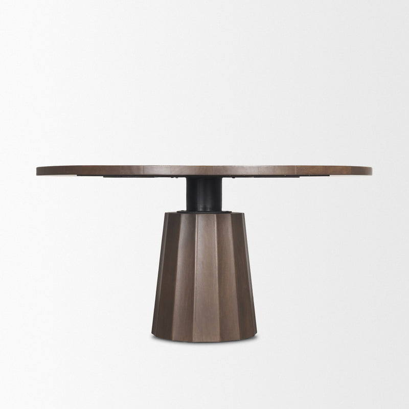 Solid Wood Pedestal Base Round Top Dining Table (727882) - Brown