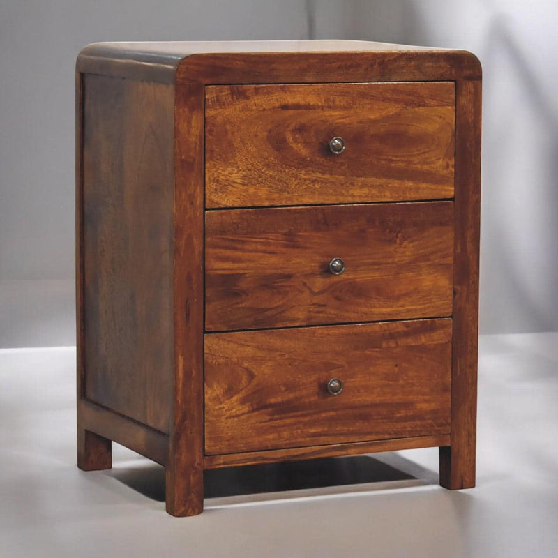 Solid Wood Three Drawer Nightstand - Chestnut