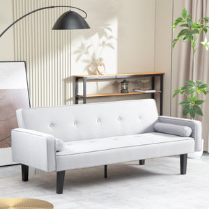 Futon Sofa Bed Convertible Couch Bed with Armrests Modern Living Room Linen Sofa Bed, Folding Recliner Futon Couch Sleeper Set with Solid Wood legs