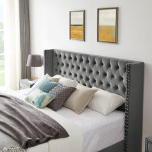 Load image into Gallery viewer, B100S King bed, Button designed Headboard,strong wooden slats + metal legs with Electroplate
