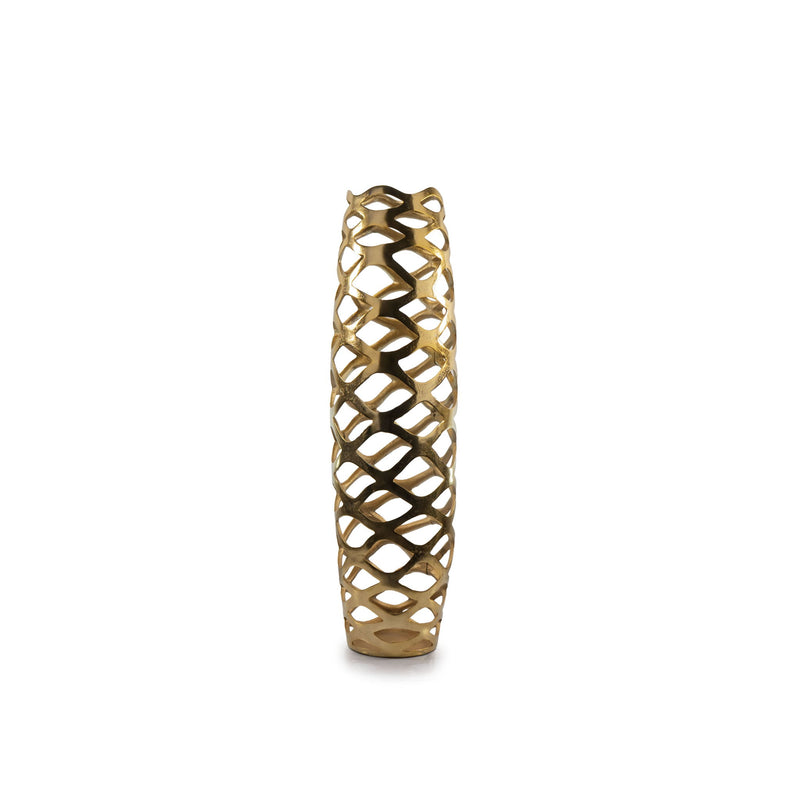 Pierced Geometric Cylinder Floor Vase (722475) - Gold
