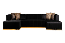 Load image into Gallery viewer, Velvet U-Shaped Three Piece Sofa Chaise Sectional With Toss Pillows - Black
