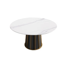 Load image into Gallery viewer, 53.15&quot; Modern Artificial Stone Round Panel Metal Iron Base Dining Table, Can Accommodate 6 People, (Not Including Chairs) - White / Black
