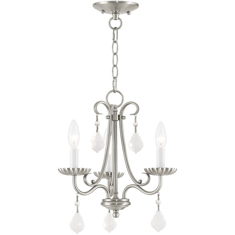 Three Light Metal Dimmable Chandelier With Shades - Nickel / Clear