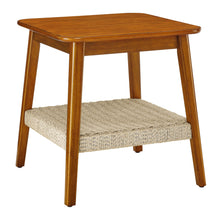 Load image into Gallery viewer, Mid - Century Square Side Table With Woven Shelf - Walnut
