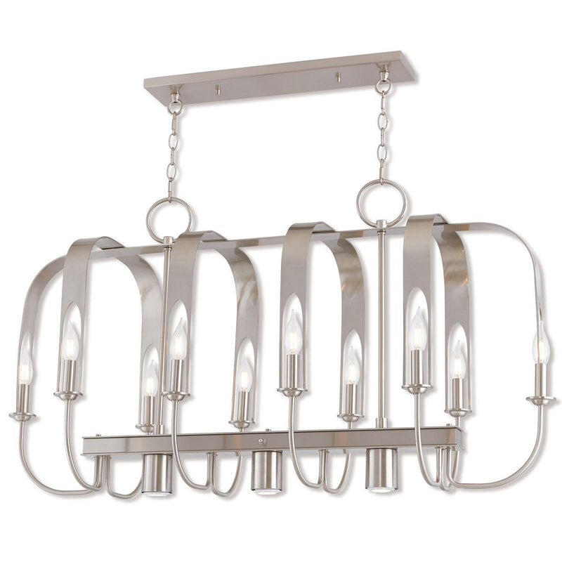 Multi Light Metal Dimmable Chandelier With Shades - Nickel