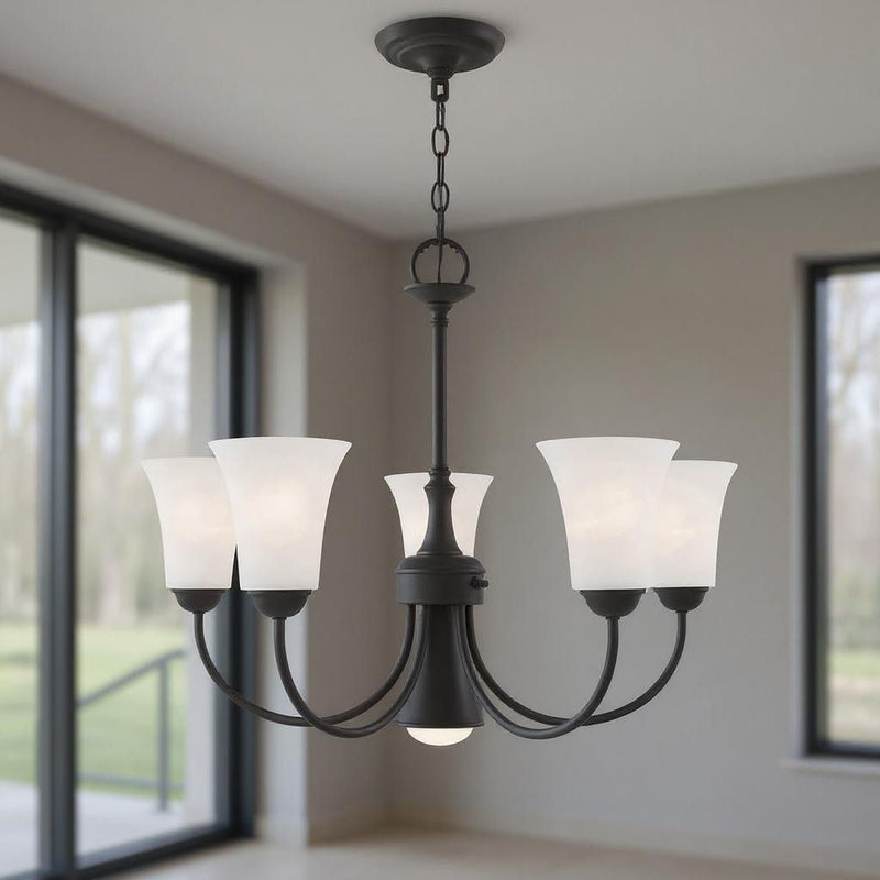 21" Six Light Dimmable Chandelier With Shades - Black