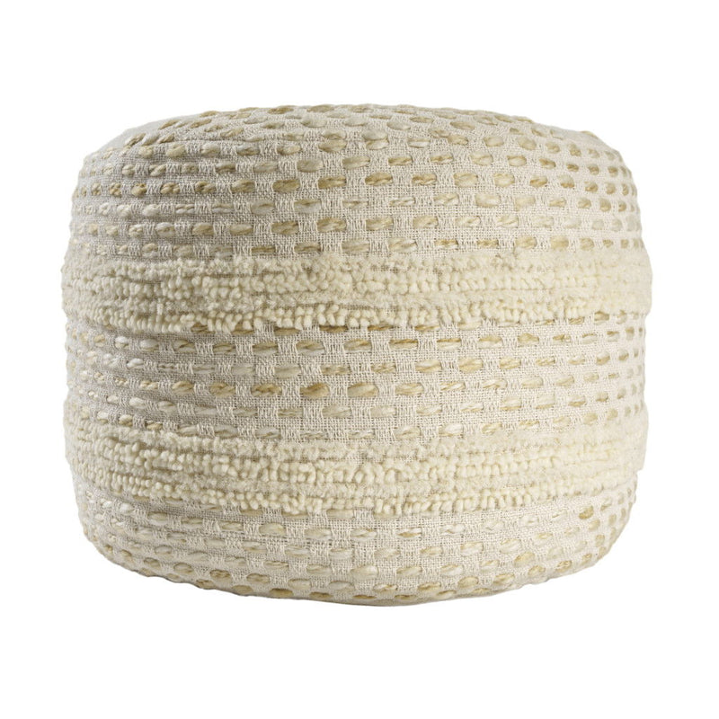Cotton Blend Round Striped Pouf Ottoman - Natural And Ivory