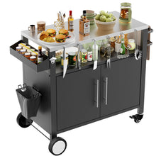 Load image into Gallery viewer, Outdoor Grill Cart With Storage, Rolling Bar Cart With Hooks And Spice Rack Stainless Steel
