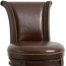 Load image into Gallery viewer, Faux Leather And Solid Wood Swivel Counter Height Bar Chair - Dark Brown
