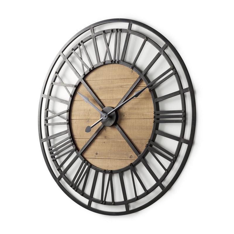 Analog Round Wall Clock (609405) - Black / Natural