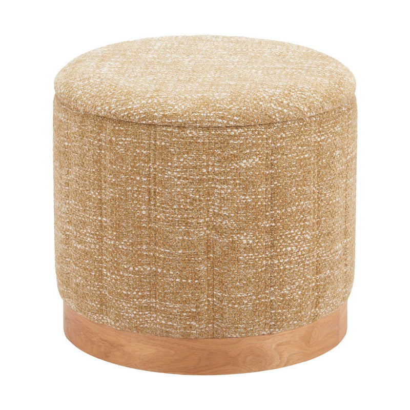 Fabric Round Ottoman With Storage - Yellow