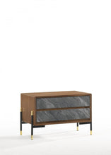 Load image into Gallery viewer, Mid Century Faux Marble Two Drawer Nightstand - Walnut And Gray
