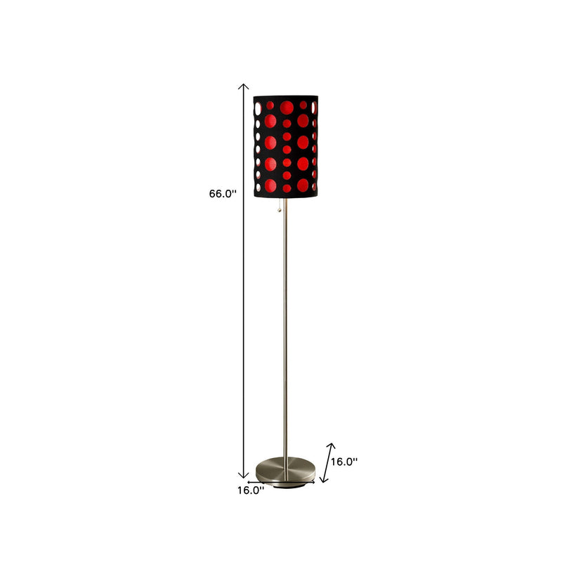 Steel Novelty Floor Lamp With And Red Drum Shade - Silver / Black