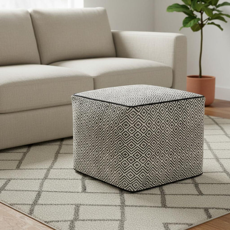 Cotton Pouf Ottoman - Black
