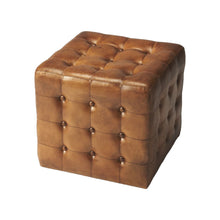 Load image into Gallery viewer, Tufted Leather Vintage Style Cube Ottoman - Brown
