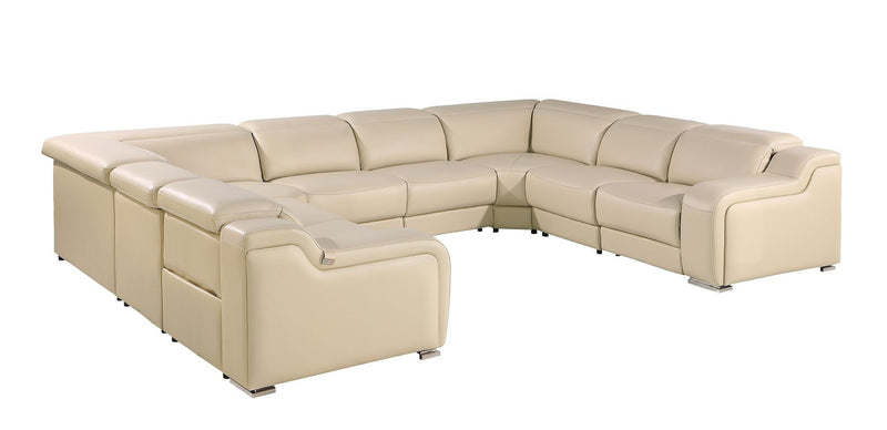 Leather Power Reclining Eight Piece Corner Sectional With Console - Beige
