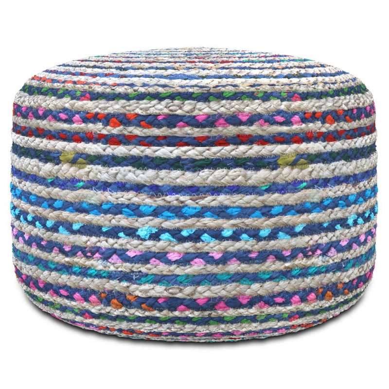 Round Pouf Ottoman - Light Blue