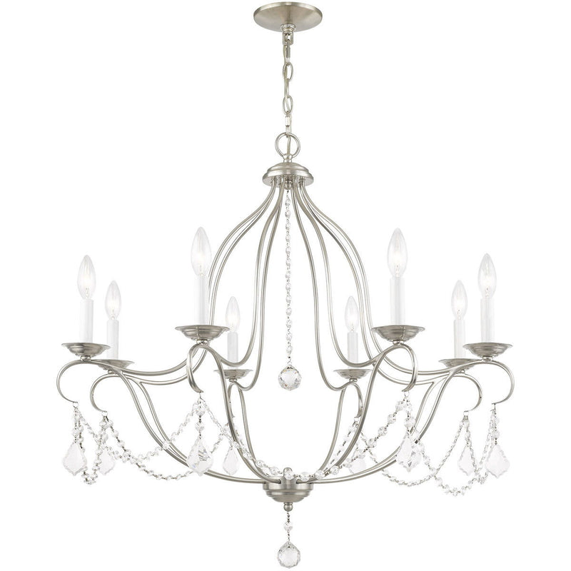 Eight Light Metal Dimmable Chandelier With Shades - Nickel