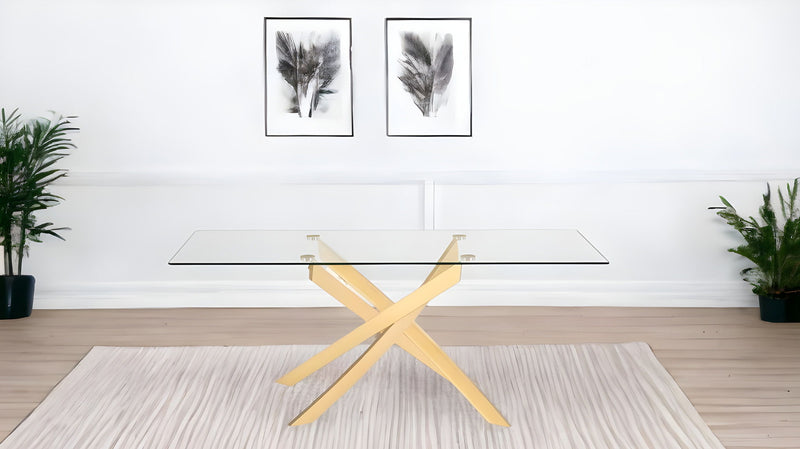 63" Rectangular Glass And Stainless Steel Dining Table - Clear