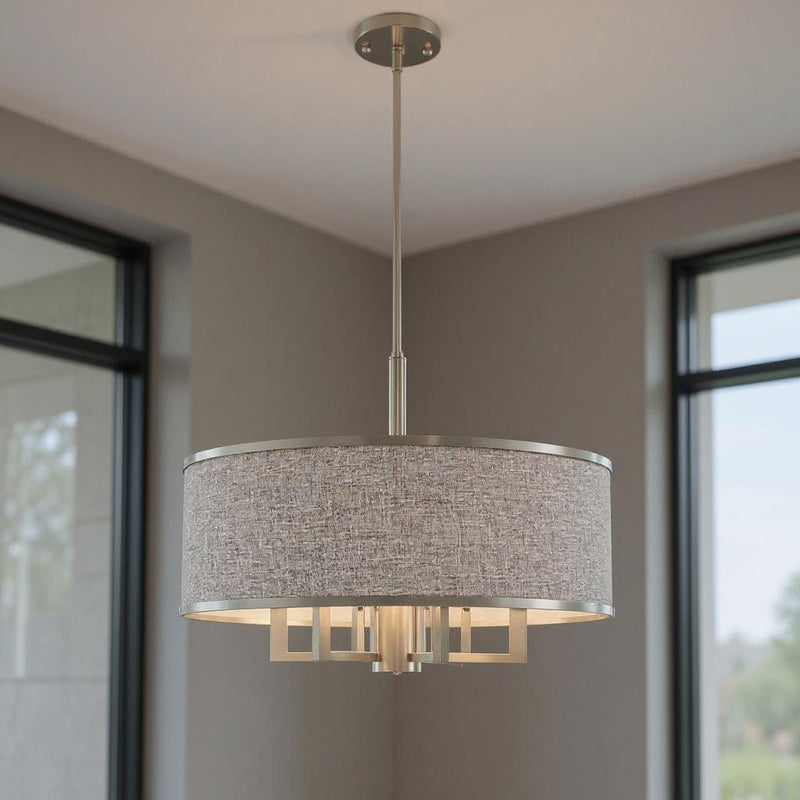 20" Seven Light Dimmable Chandelier With Shades - Nickel / Pearl Silver