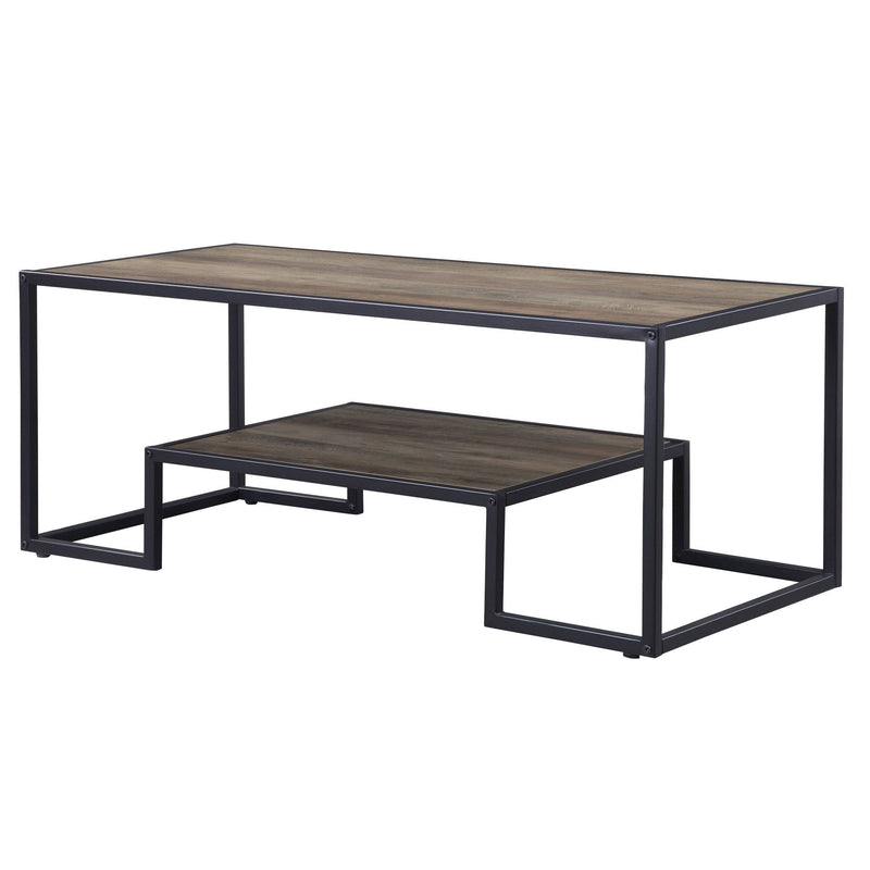 Paper Veneer And Metal Rectangular Coffee Table With Shelf - Black And Rustic Oak