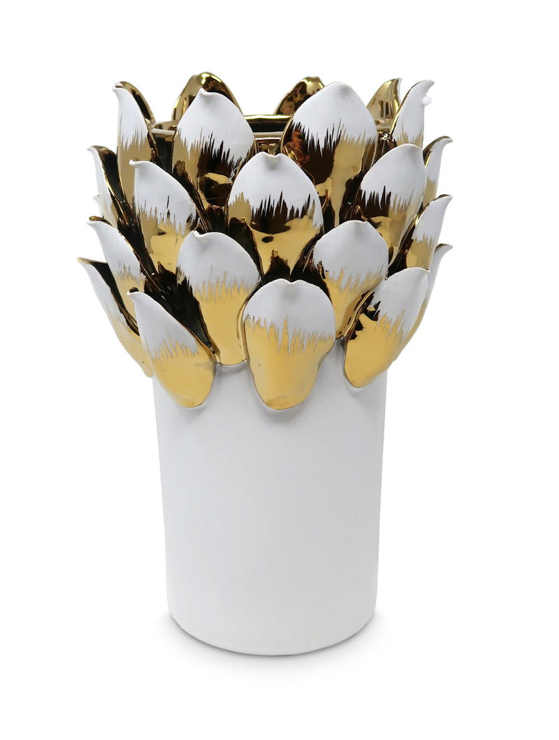 Leaf Tulip Porcelain Table Vase With Sculptural Details - White