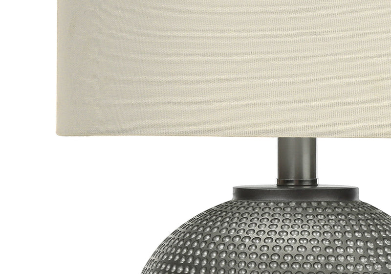 Round Table Lamp With Ivory Drum Shade - Gray