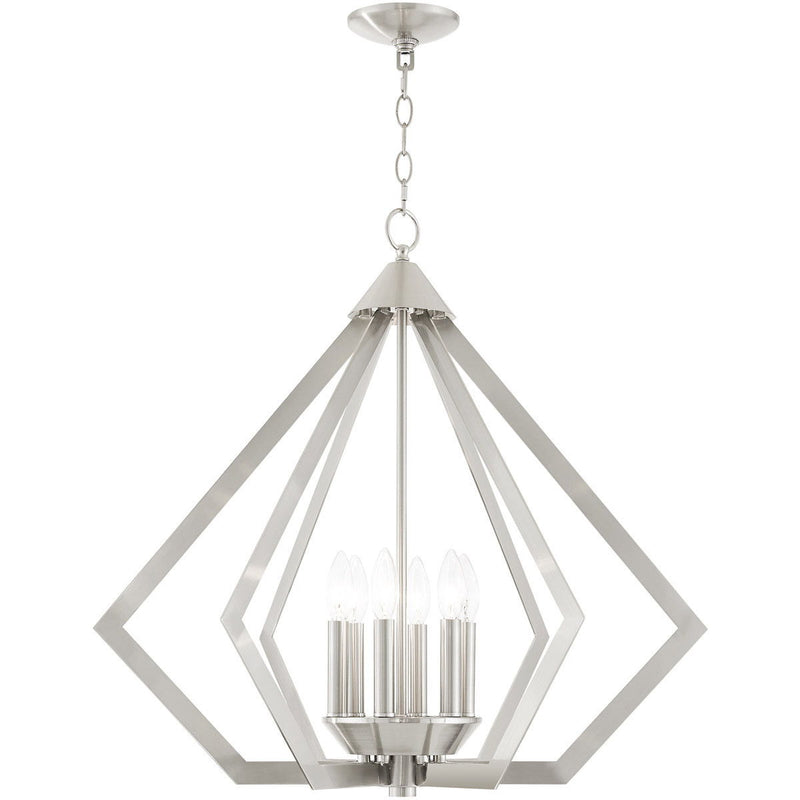 25" Six-Light Dimmable Chandelier With Shades - Nickel