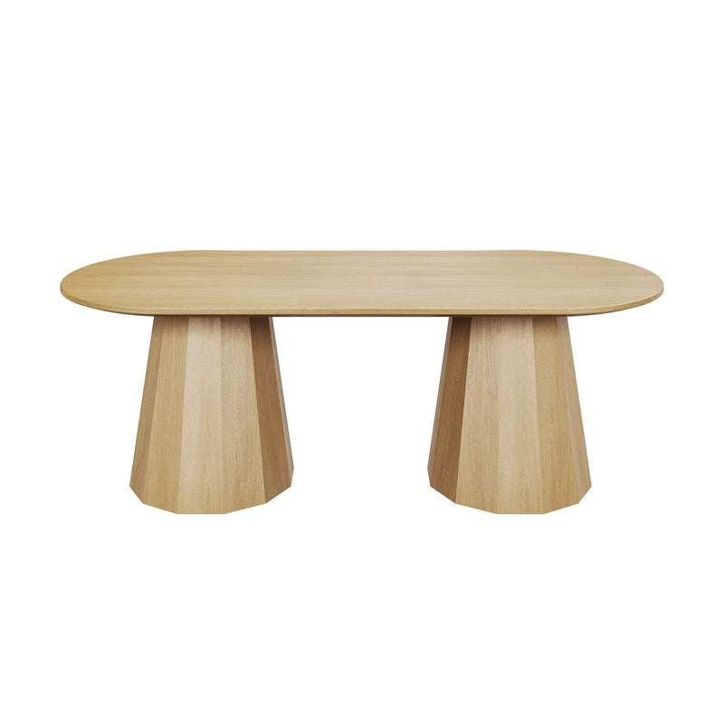 Double Pedestal Base Oval Wood Dining Table - Light Brown / Natural