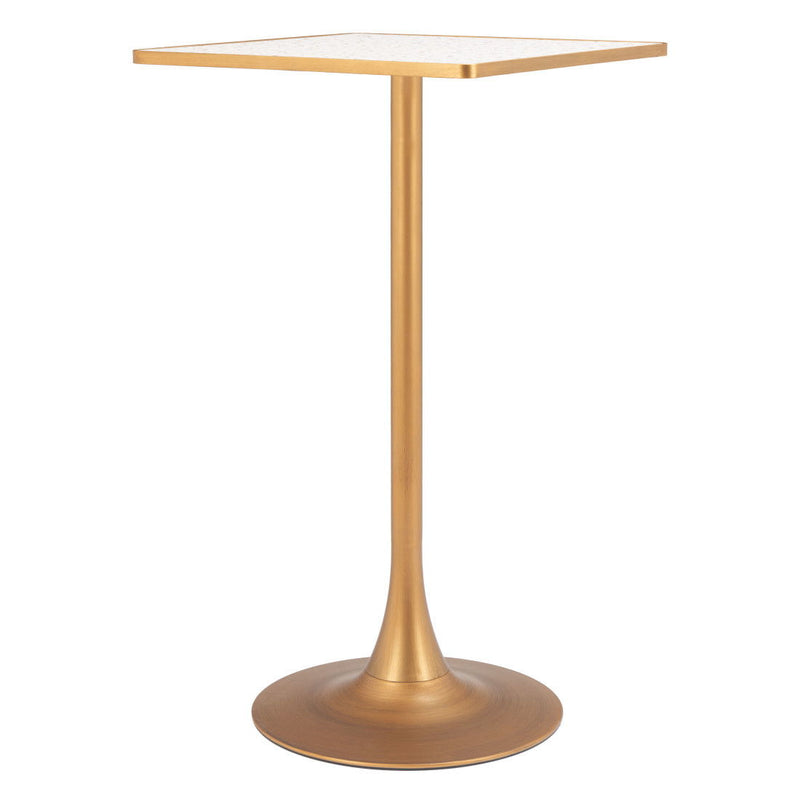 Faux Terrazzo Square Bar Table - Beige / Gold