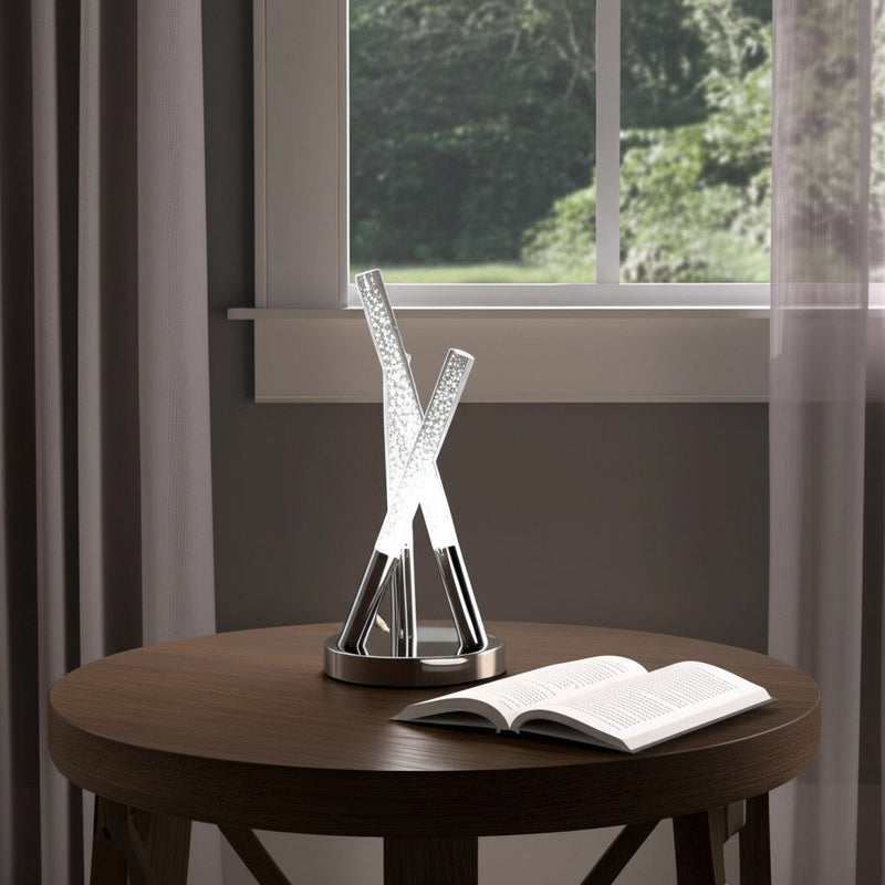 Acrylic And Metal Three Rod Abstract Table Lamp - Silver