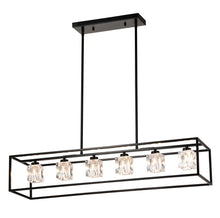 Load image into Gallery viewer, 6 Light Farmhouse Chandelier, Modern Industrial Linear Rectangular Crystal Pendant Light Cage Chandelier For Dining Room, Kitchen Island, Bar, Long Table, G9*6 Bulbs Included - Matte Black

