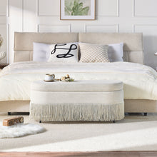 Load image into Gallery viewer, Oval Upholstered Storage Ottoman With Fringe Trim &amp; Lift Top Lid
