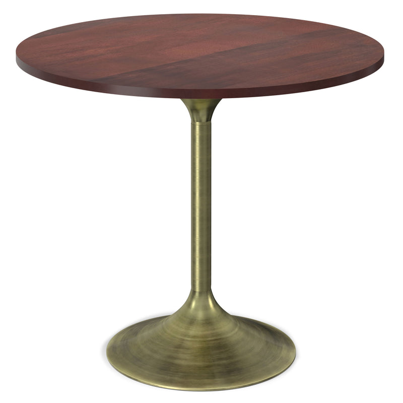 Solid Wood Iron Pedestal Base Round Top Dining Table - Walnut / Brass