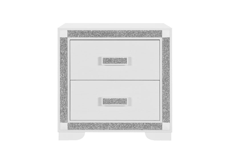 Wood Faux Crystal Bling Two Drawer Nightstand - White