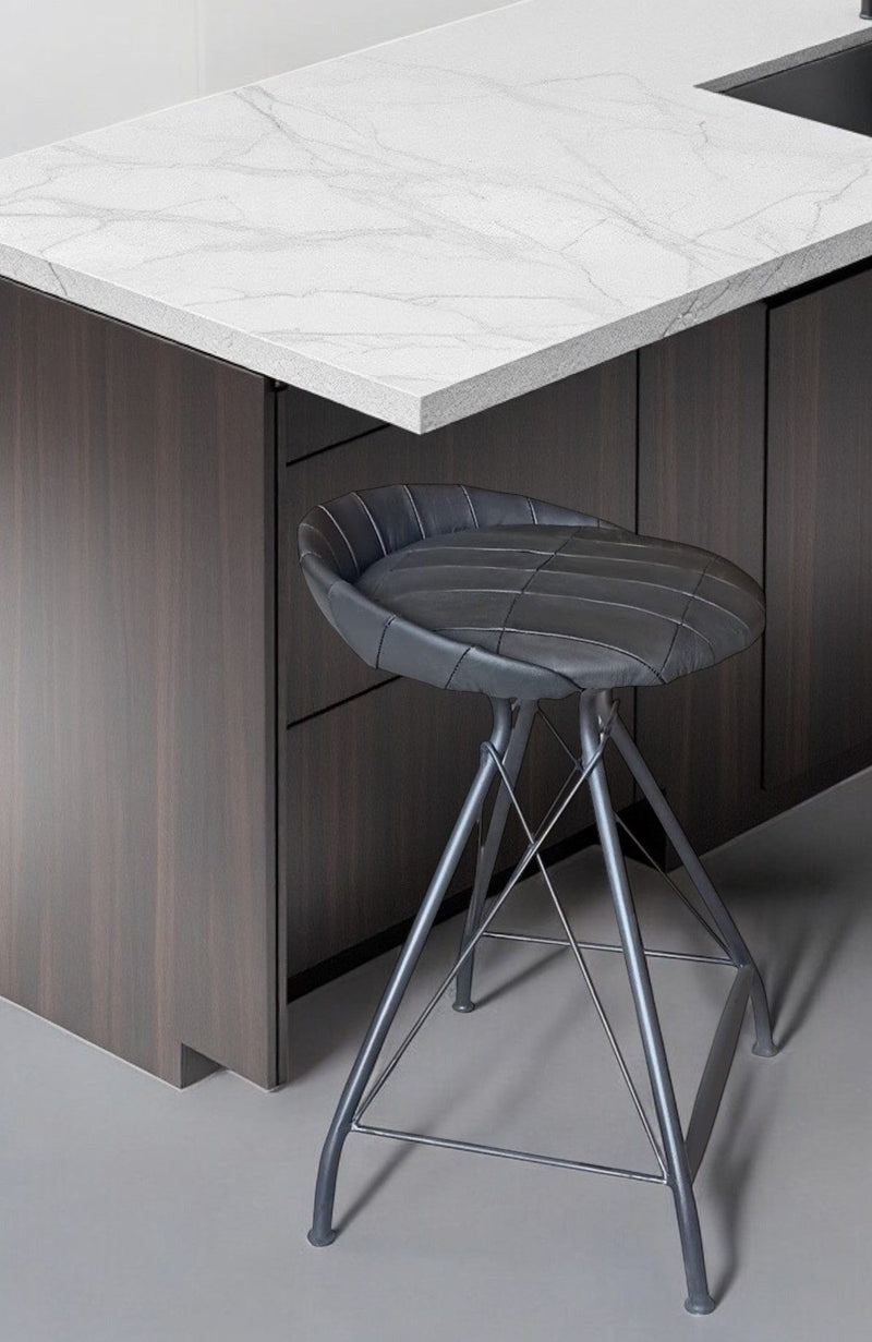 Swivel Low Back Counter Height Bar Chair - Leather And Iron