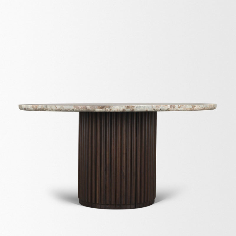 Marble Solid Wood Pedestal Base Round Top Dining Table (727906) - Brown