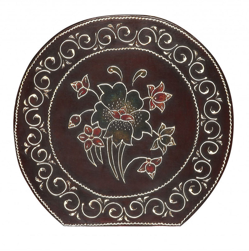 Hand Painted Floral 3D Elephant End Table - Warm Brown
