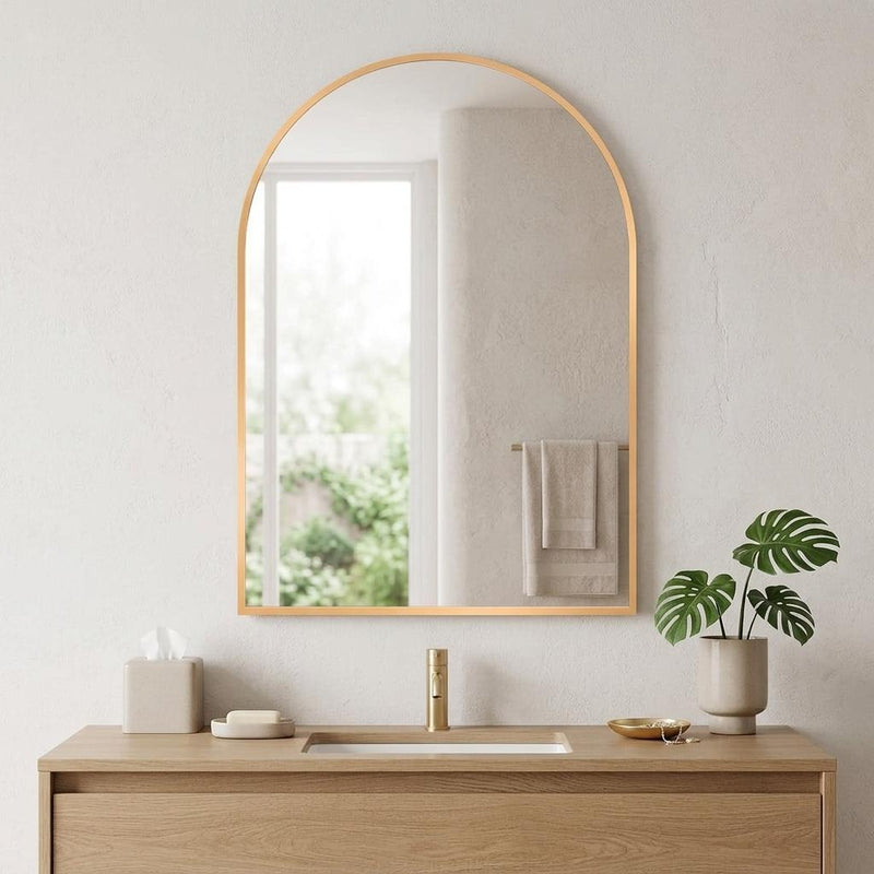 Aluminum Arch Framed Bathroom Vanity Mirror (756088) - Gold