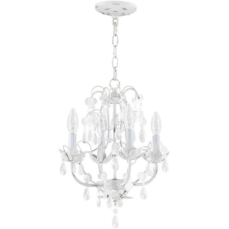 18" Four Light Dimmable Chandelier With Shades - Antiqued White