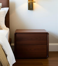 Load image into Gallery viewer, Modern Nightstand With Two Drawers - Walnut Brown
