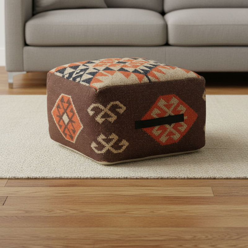 Cotton Blend Ottoman - Brown