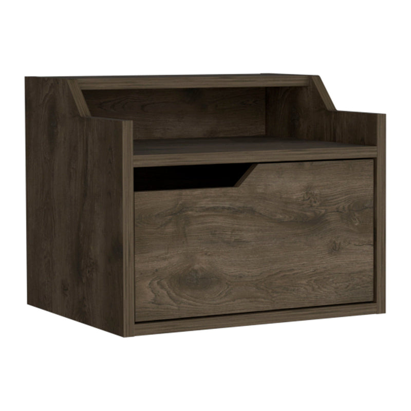 13" One Drawer Faux Wood Floating Nightstand - Brown
