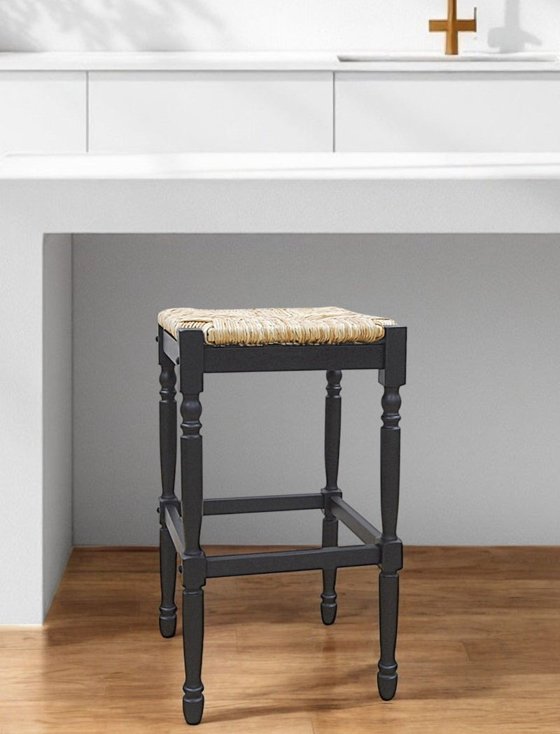 Backless Bar Height Chair With Footrest 29" - Natural and Black